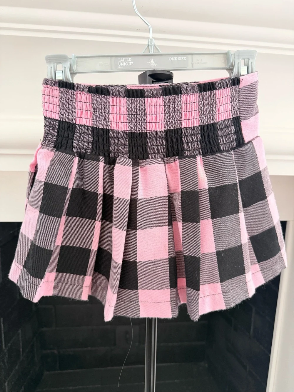 Justice Pink and Black Plaid Pleated Mini Skirt with Buckle Straps